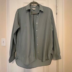 Seafoam silk blend button up blouse